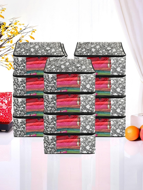 Kuber Industries Set of 12 Black & White Printed Clothes Organisers