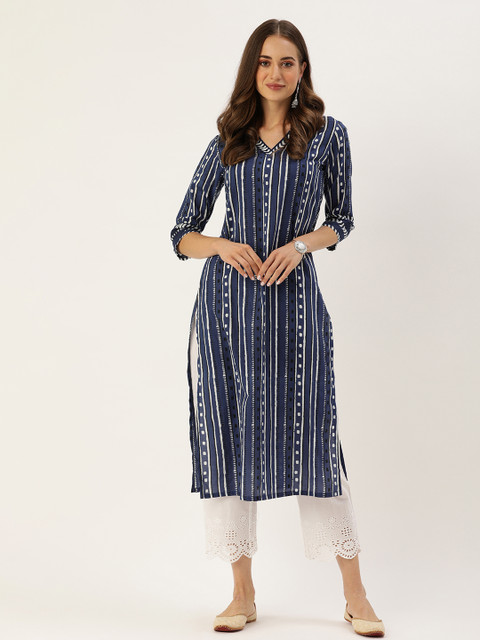 Varanga Women Blue & White Printed Kurta