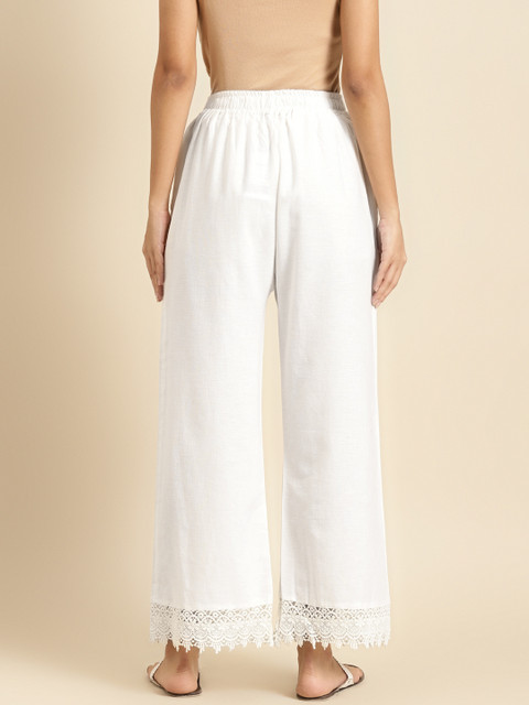 TAG 7 Women White Solid Hem Design Straight Palazzos - Image 3