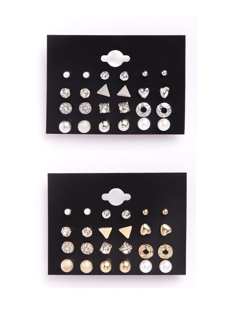 Shining Diva Fashion Combo Set of 24 Silver Gold Plated Stud Earrings - Image 2