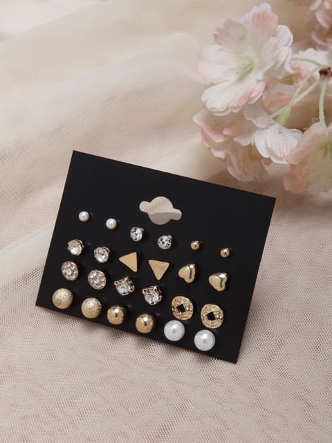 Shining Diva Fashion Combo Set of 24 Silver Gold Plated Stud Earrings - Image 3