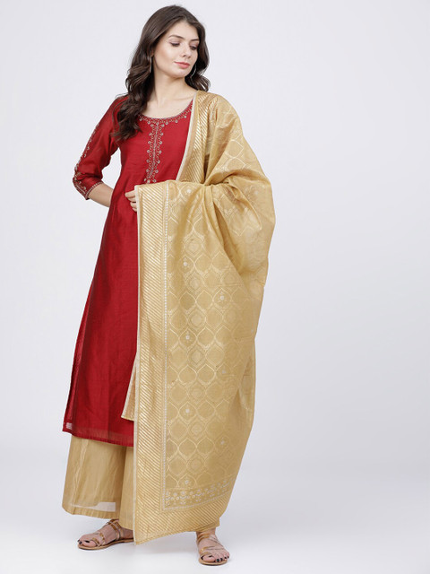 Vishudh Khaki & Golden Printed Dupatta