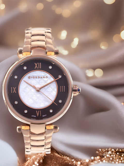 GIORDANO Women Rose Gold-Toned Embellished Round Dial Analogue Watch GD-4032-33