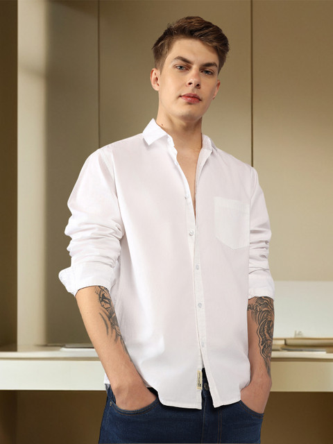 Dennis Lingo Men White Slim Fit Casual Shirt
