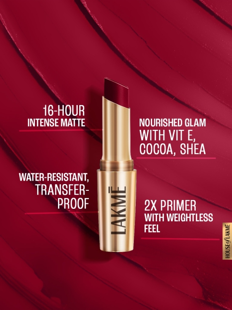 Lakme 9to5 Powerplay Priming Matte Lipstick 3.6g - Lasts 16hrs - Burgundy Passion - Image 4