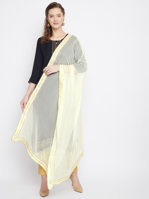 Clora Creation Cream-Coloured & Gold-Toned Embroidered Dupatta