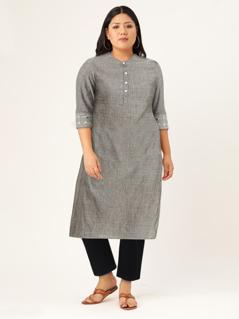 Anouk Women Grey Thread Work Kurta - Image 7