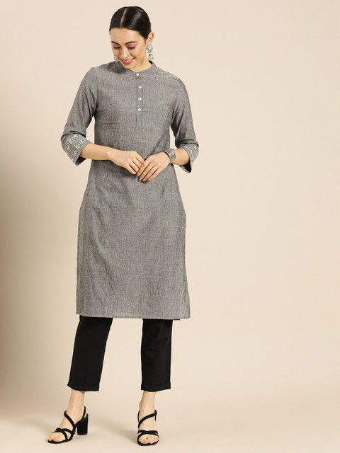 Anouk Women Grey Thread Work Kurta - Image 5