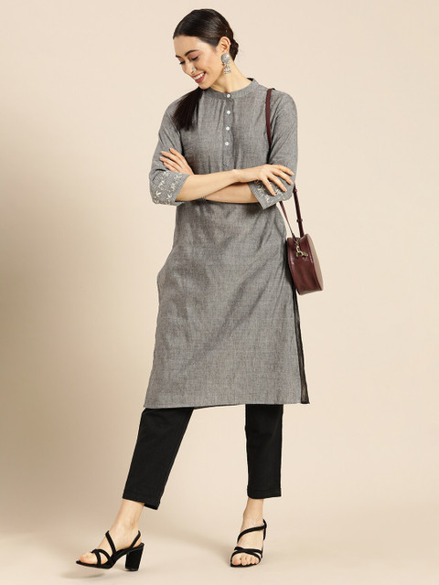 Anouk Women Grey Thread Work Kurta - Image 6