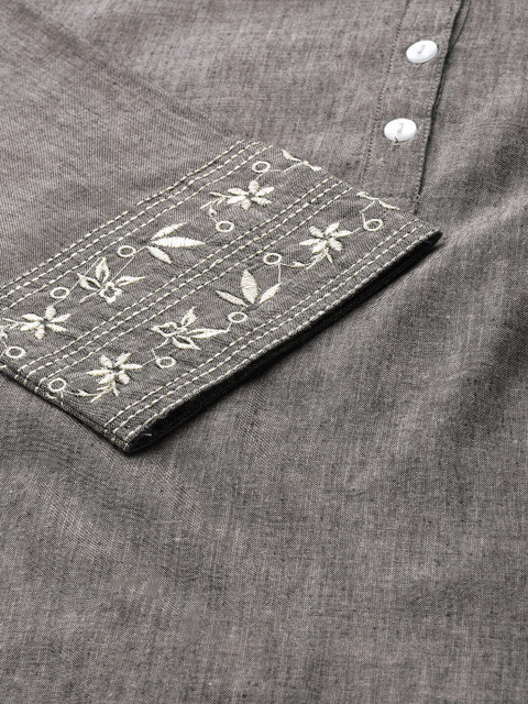Anouk Women Grey Thread Work Kurta - Image 2