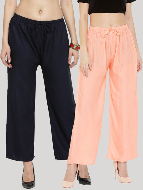 Clora Creation Women Pack of 2 Solid Straight Palazzos