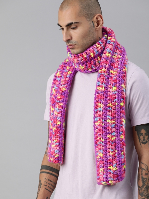 Magic Needles Unisex Multicoloured Self Design Knitted Scarf