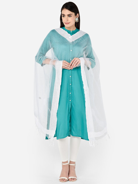 Dupatta Bazaar White Solid Organza Dupatta