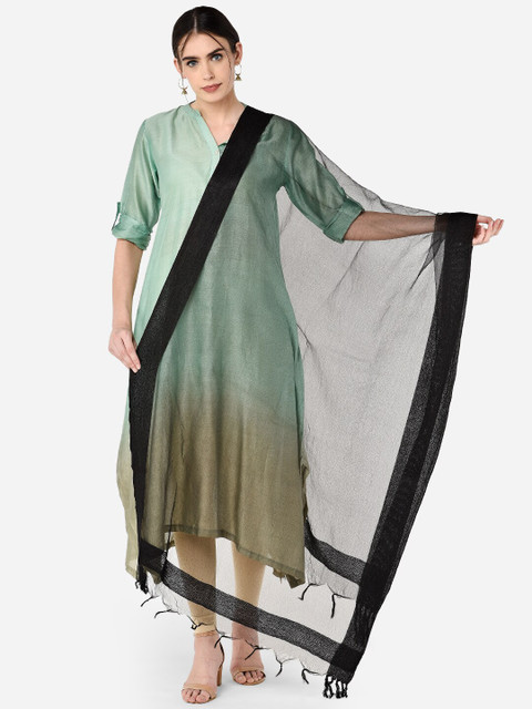 Dupatta Bazaar Black Solid Organza Dupatta with Jute Border