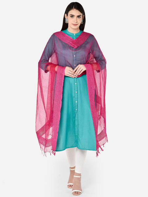 Dupatta Bazaar Fuchsia Solid Organza Jute Border Dupatta