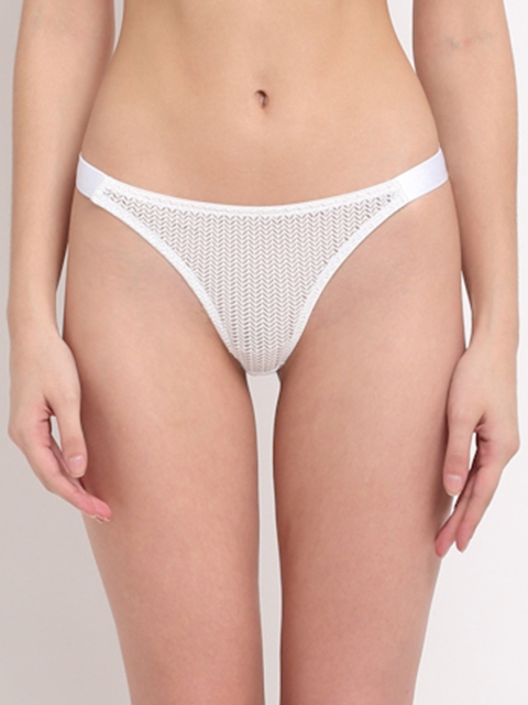 EROTISSCH Women White Self Design Thong Briefs AIP-19G