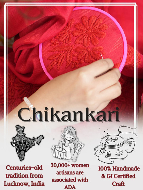 ADA Women Plus Size Black & White Chikankari Hand Embroidered Straight Kurti - Image 7