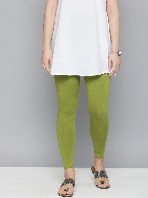 HERE&NOW Women Lime Green Solid Ankle Length Leggings