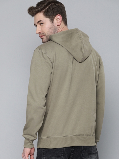 HERE&NOW Men Khaki Printed Hooded Sweatshirt - Image 4