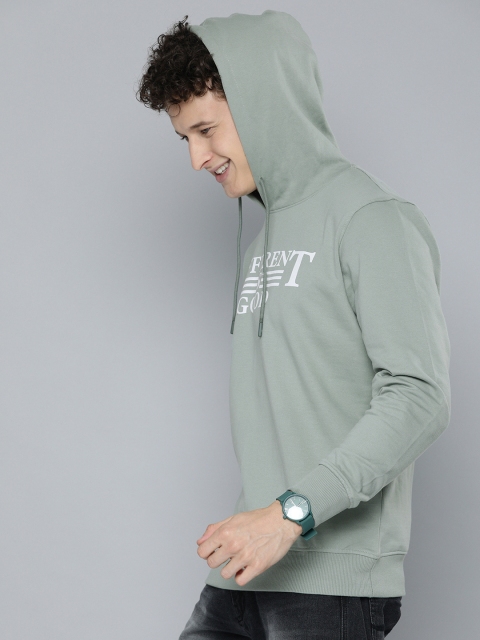 HERE&NOW Men Green Printed Hooded Sweatshirt - Image 3
