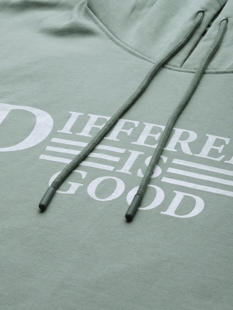 HERE&NOW Men Green Printed Hooded Sweatshirt - Image 2