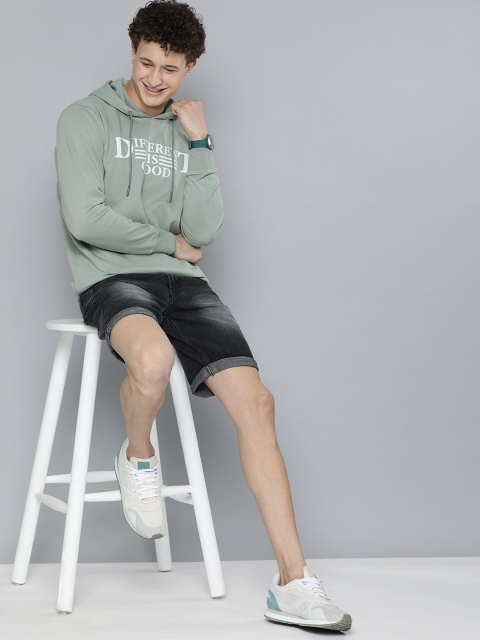 HERE&NOW Men Green Printed Hooded Sweatshirt - Image 5