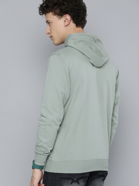 HERE&NOW Men Green Printed Hooded Sweatshirt - Image 4