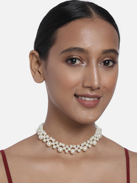 Zaveri Pearls Silver-Plated & White Contemporary Pearls Necklace - Image 5