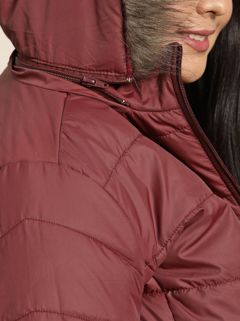 Sztori Women Plus Size Maroon Solid Detachable Hood Longline Parka Jacket - Image 9