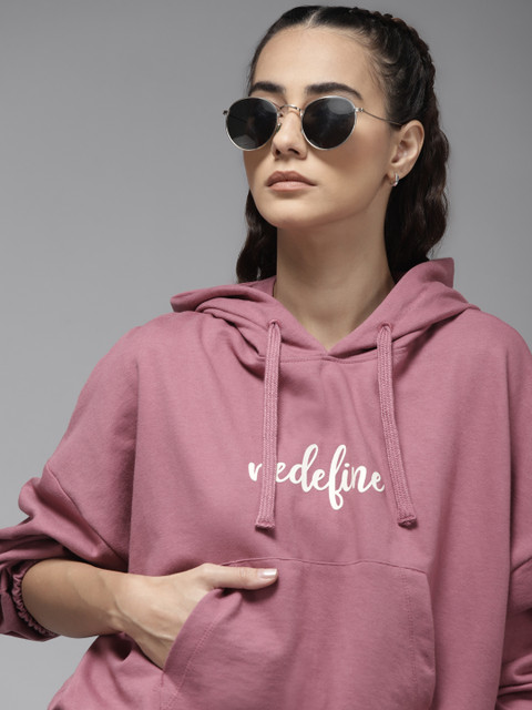 Roadster Women Pink Printed Hooded Sweatshirt