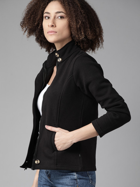 Roadster Women Black Solid Tailored Jacket