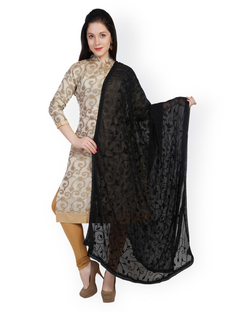 Dupatta Bazaar Black Embroidered Chiffon Dupatta