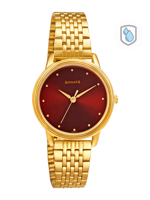 Sonata Gold Edit Quartz Analog With Maroon Dial Watch For Women - Nt8175ym03