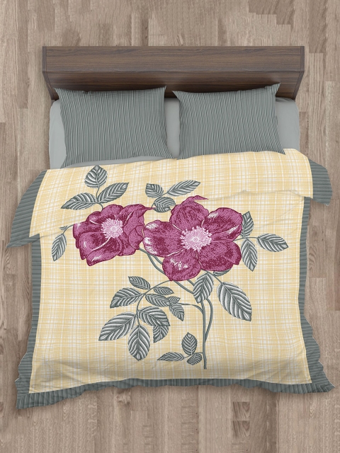 DREAM WEAVERZ Yellow & Grey Pure Cotton 220 TC Super King Bedsheet with 2 Pillow Covers - Image 5
