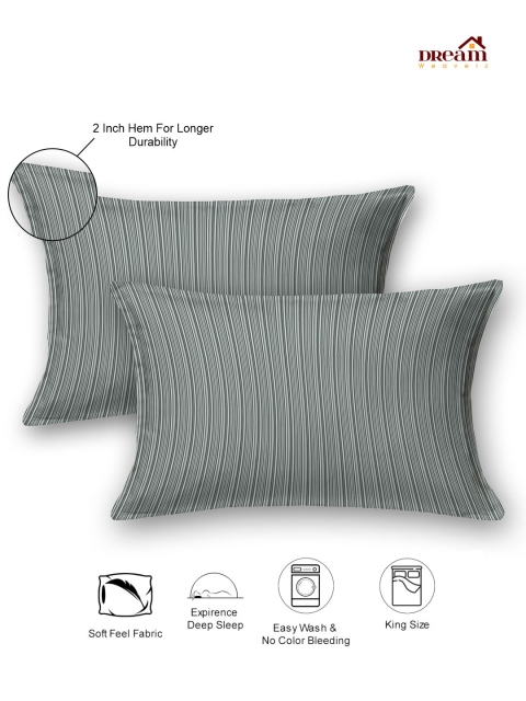 DREAM WEAVERZ Yellow & Grey Pure Cotton 220 TC Super King Bedsheet with 2 Pillow Covers - Image 9