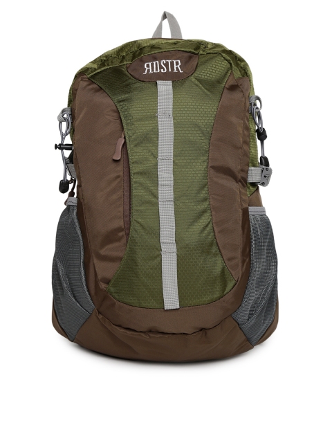 Roadster Men Olive Green & Brown Colourblocked Backpack