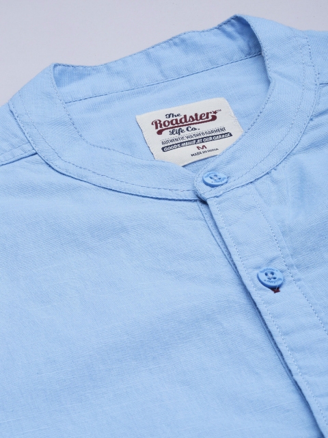 Roadster Men Blue Mandarin Collar Roll-Up Sleeves Sustainable Casual Shirt - Image 2