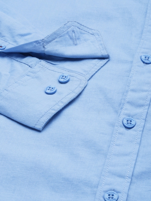 Roadster Men Blue Mandarin Collar Roll-Up Sleeves Sustainable Casual Shirt - Image 3