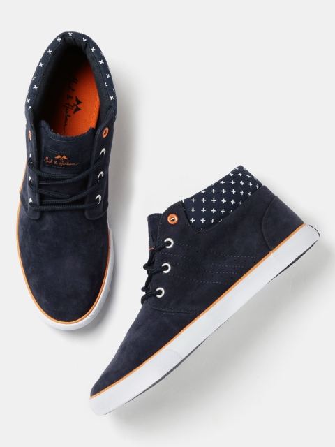 Mast & Harbour Men Navy Blue Mid-Top Sneakers
