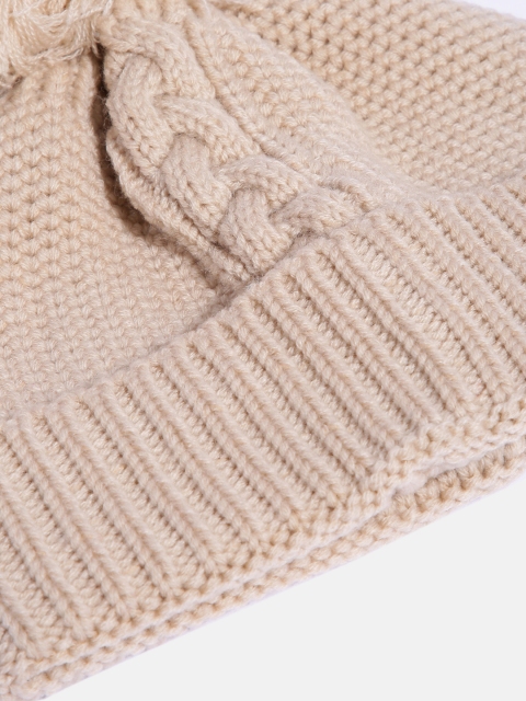 WROGN Unisex Beige Self Design Pom-Pom Beanie - Image 5
