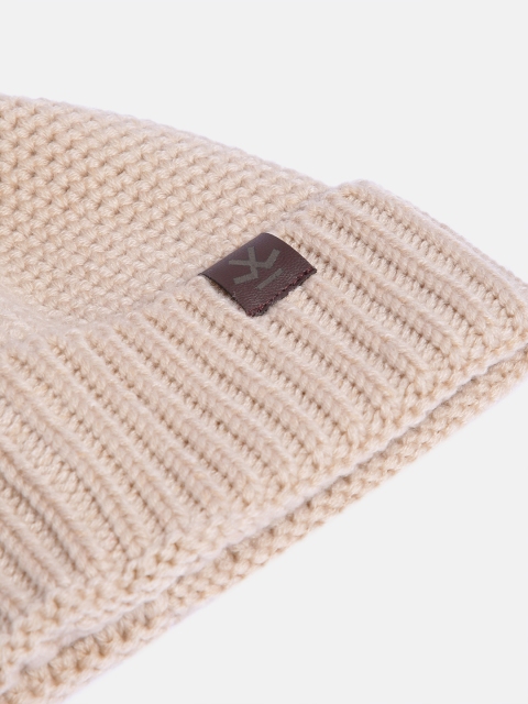 WROGN Unisex Beige Self Design Pom-Pom Beanie - Image 4