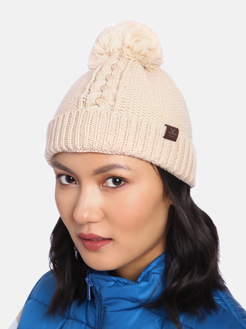 WROGN Unisex Beige Self Design Pom-Pom Beanie - Image 6