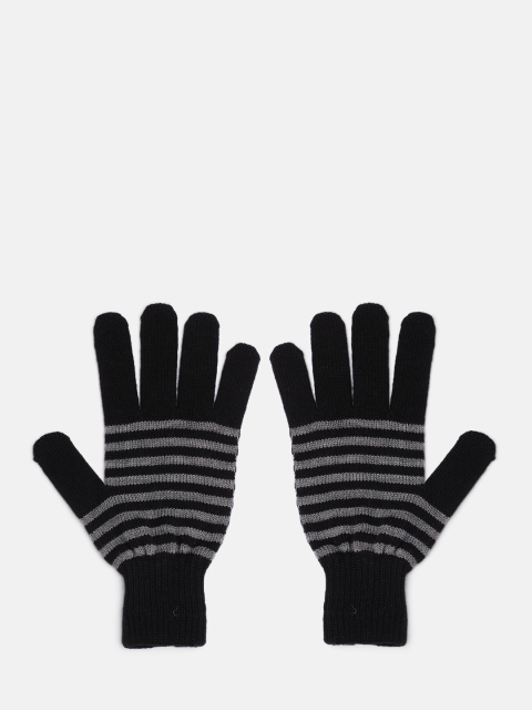 Roadster Black & Grey Striped Acrylic Gloves - Image 2