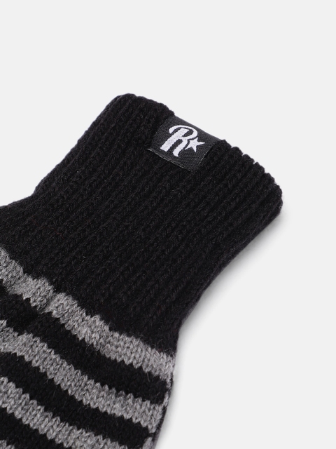 Roadster Black & Grey Striped Acrylic Gloves - Image 3