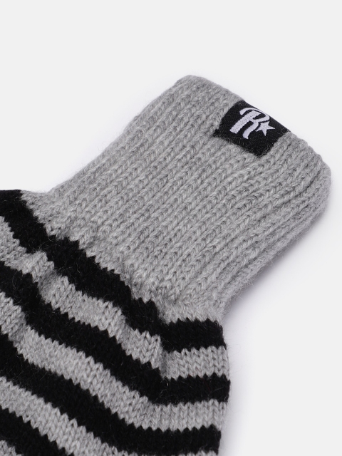 Roadster Grey & Black Striped Acrylic Gloves - Image 3