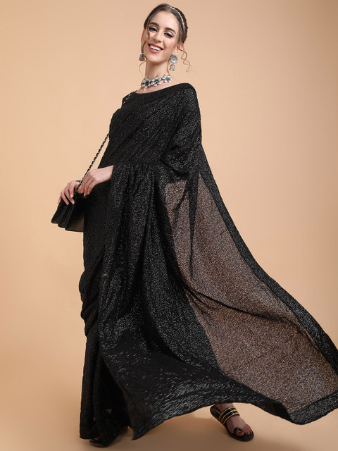 Sangria Women Black Embellished Sequinned Heavy Work Saree