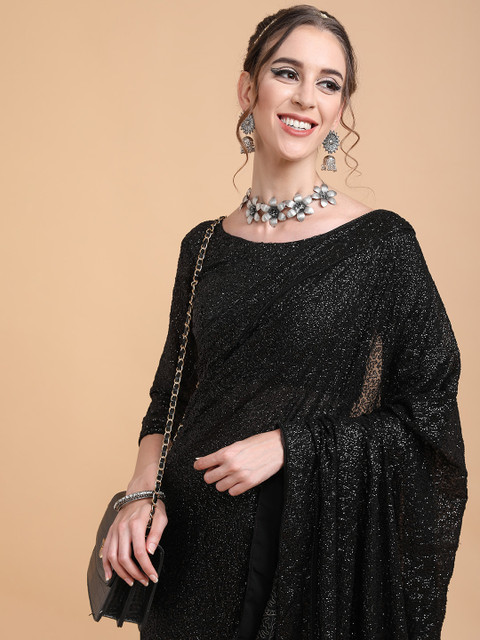 Sangria Women Black Embellished Sequinned Heavy Work Saree - Image 2