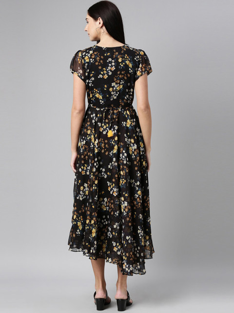 Souchii Women Black Floral Chiffon Maxi Dress - Image 4