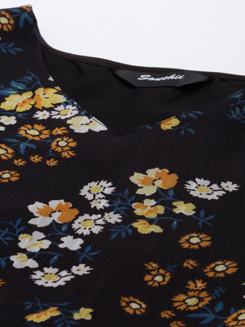 Souchii Women Black Floral Chiffon Maxi Dress - Image 7