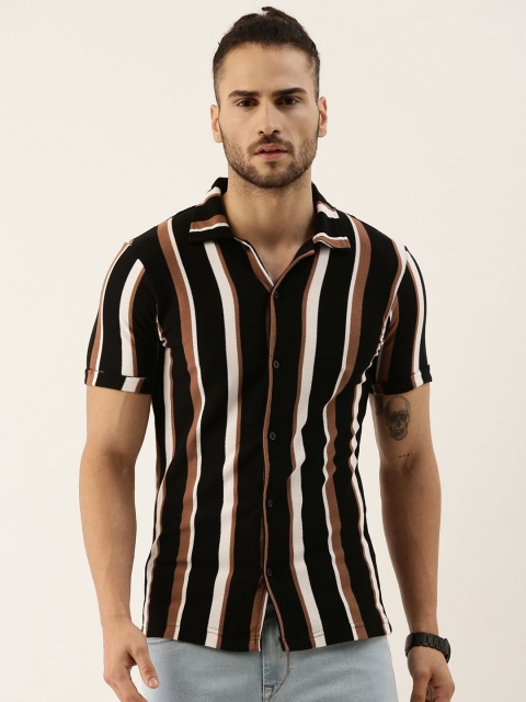Campus Sutra Men Black & White Striped Casual Shirt